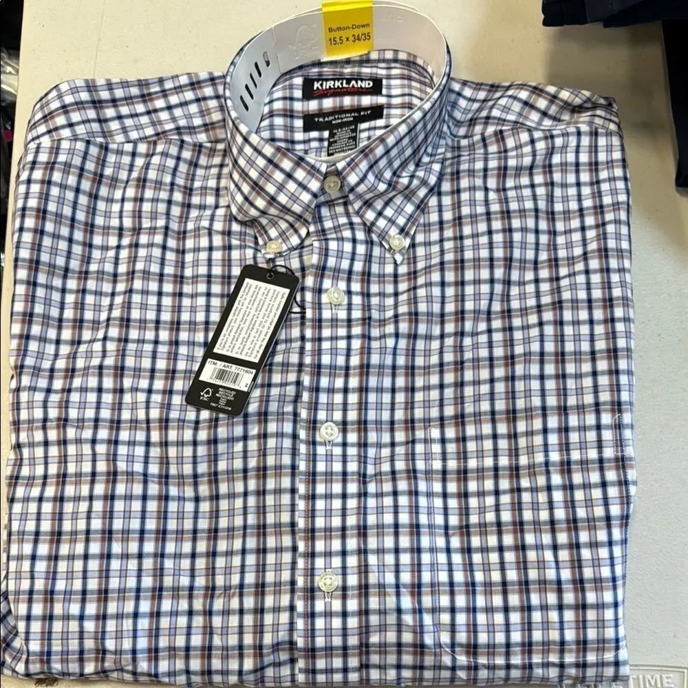 Kirkland Signature Blue and White Casual Button Down Shirt